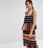 Asos Tall Cotton Asymmetric Strap Pephem Top In Stripe Co-ord - Multi