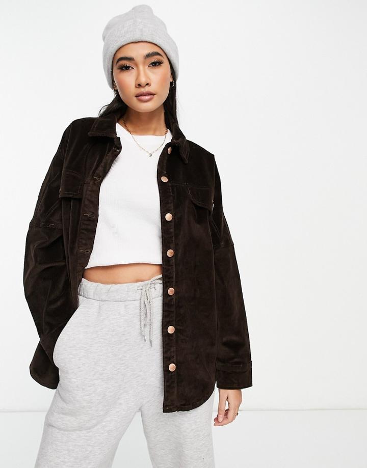 Jdy Oversized Cord Shacket In Dark Brown