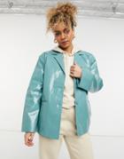 Weekday Zana Short Coated Jacket In Turquoise - Part Of A Set-blues