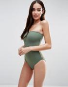 Asos Clean Bandeau Swimsuit - Green