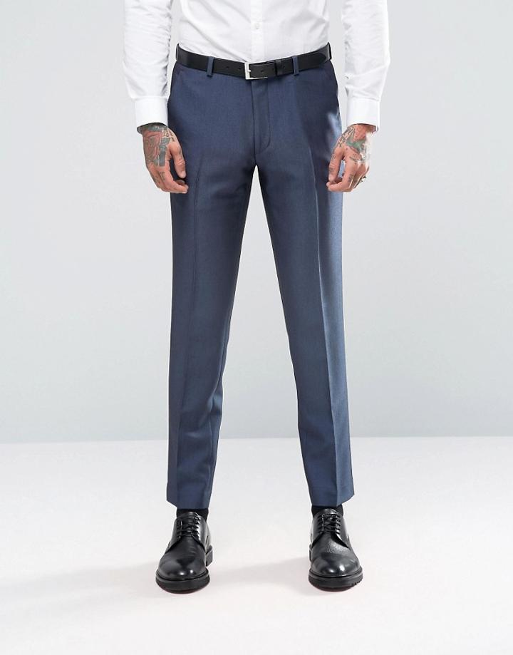 Asos Skinny Suit Pants In Navy Sheen Fabric - Navy