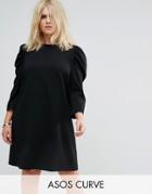 Asos Curve Crepe Mini Dress With Puff Sleeves - Black