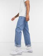 Topman Baggy Jeans In Mid Wash-blue