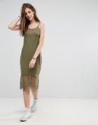 Noisy May Lana Lace Insert Cami Dress - Green