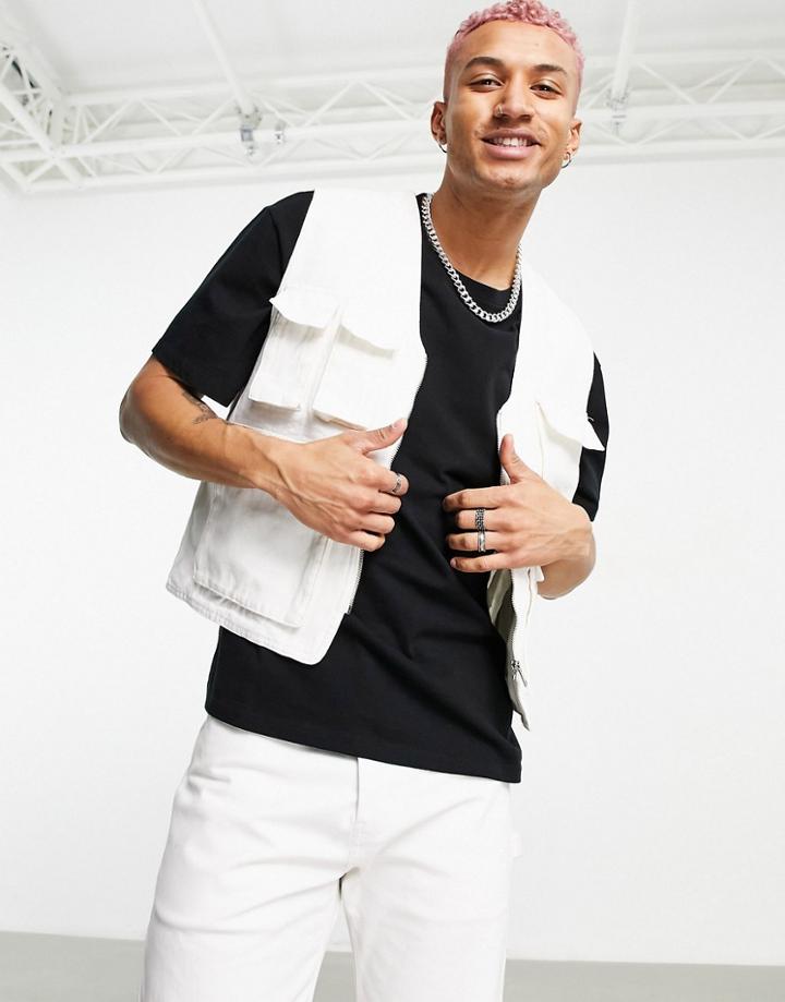 Asos Design Utility Vest In Ecru-white