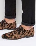 Asos Lace Up Shoes In Leopard Print Suede - Gold