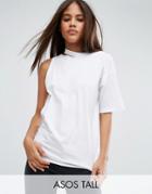 Asos Tall T-shirt With One Shoulder And Nibble Detail - White