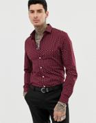Asos Design Slim Fit Shirt In Burgundy Ditsy Paisley-red