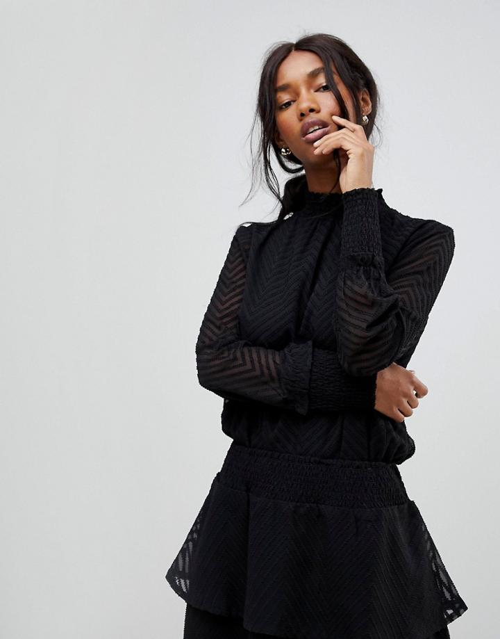 B.young High Neck Sheer Stripe Blouse - Black