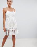 In The Style Placement Sequin Strappy Tassel Hem Mini Dress-white