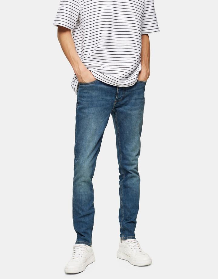 Topman Organic Cotton Blend Skinny Jeans In Mid Wash-blues