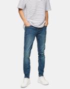 Topman Organic Cotton Blend Skinny Jeans In Mid Wash-blues