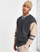 Asos Design Oversized Long Sleeve T-shirt In Gray & Beige Color Block In Waffle-black