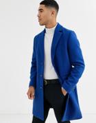 Asos Design Wool Mix Overcoat In Blue