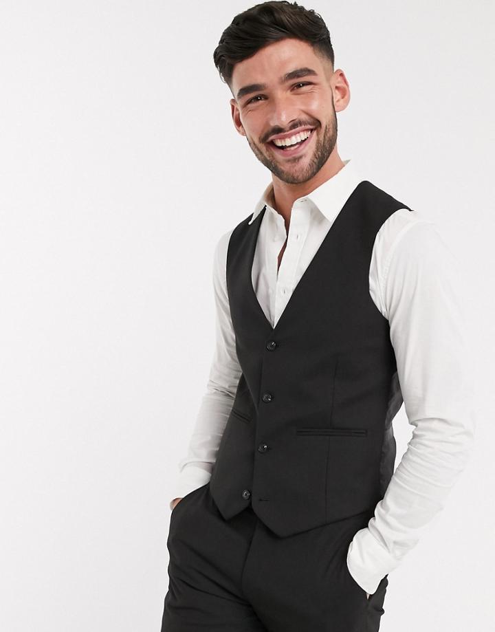 Harry Brown Skinny Fit Plain Suit Suit Vest-black