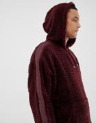 Asos Design Oversized Hoodie In Burgundy Borg With Side Stripe-red