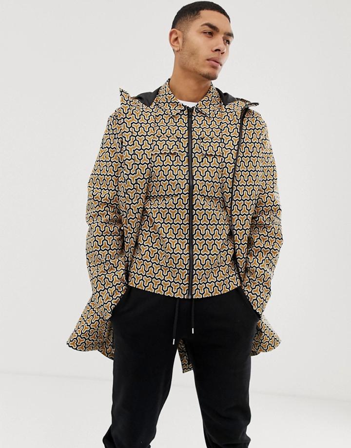 Asos Design Two-piece Parka Jacket In Geometric Print - Orange