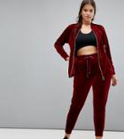 Nola Velour Joggers In Burgundy - Red