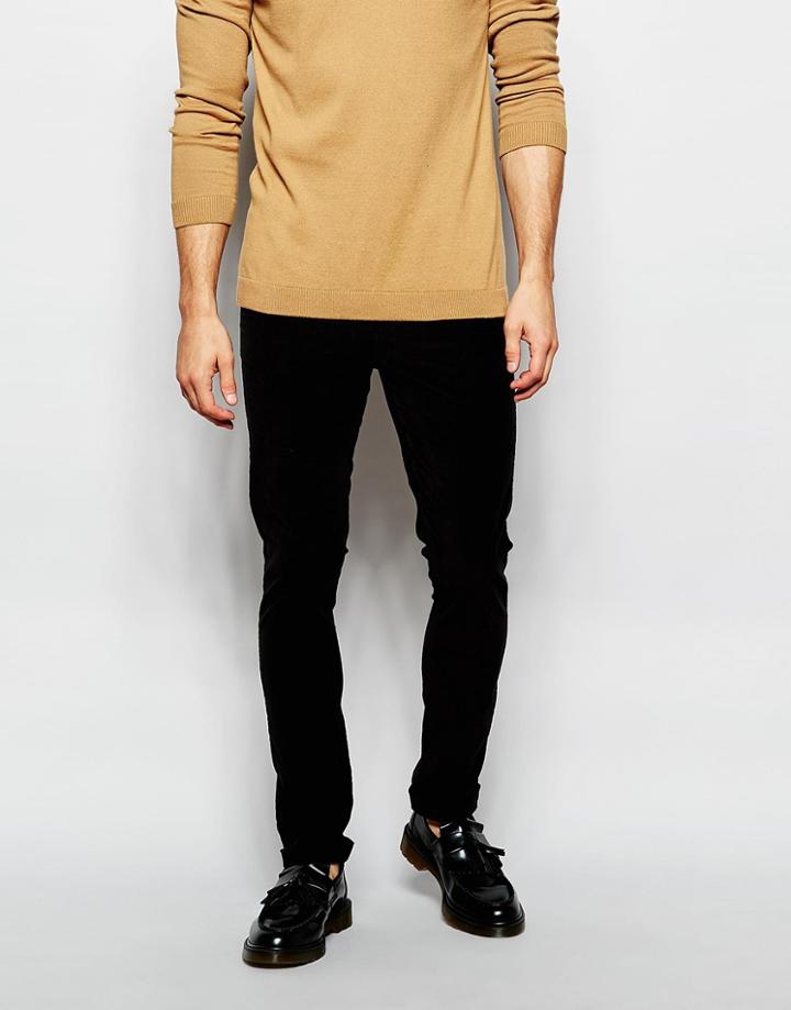 Asos Super Skinny Pants In Cord - Black