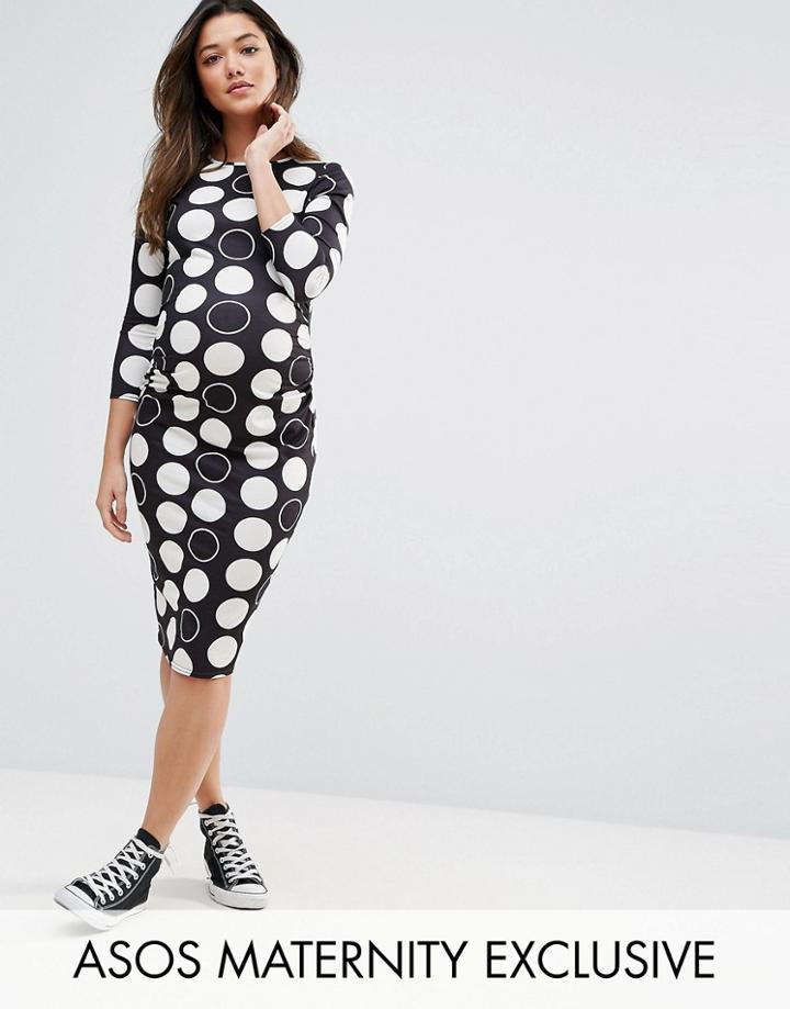 Asos Maternity Tall Spot Midi Bodycon Dress - Black