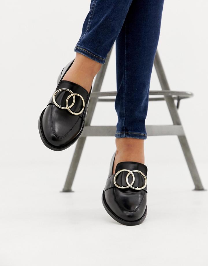Asos Design Melbourne Leather Ring Loafer Flat Shoes - Black