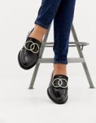 Asos Design Melbourne Leather Ring Loafer Flat Shoes - Black