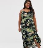 Asos Design Curve Button Through Cami Maxi Dress In Tropical Print - Multi