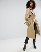 Asos Trench With Statement Sleeve - Stone