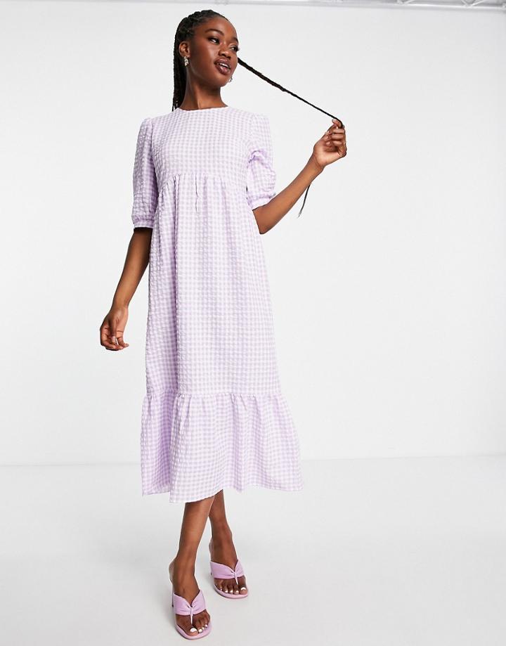 Nobody's Child Rachel Checked Midi Dress In Lilac-purple