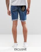 Reclaimed Vintage Mid Length Levi's Shorts With Pocket Patch - Blue