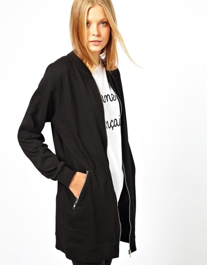 Monki Longline Jersey Bomber Jacket | LookMazing