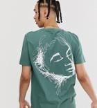 Asos Design Tall Organic Cotton Relaxed T-shirt With Back Sketch Print - Green