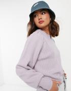 Asos Design Volume Sleeve Sweater In Lilac-purple