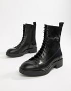 Vagabond Diane Lace Up Black Leather Military Boots - Black