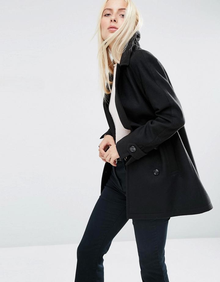 Asos Double Breasted Peacoat - Black