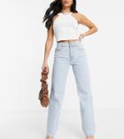 Asos Design Petite 90s Mid Rise Straight Leg Jeans In Ice Blue