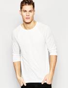 Asos Long Sleeve T-shirt With Sheer Slub Contast Raglan Sleeves In White - White