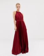 Chi Chi London High Neck Satin Maxi Dress In Oxblood - Red