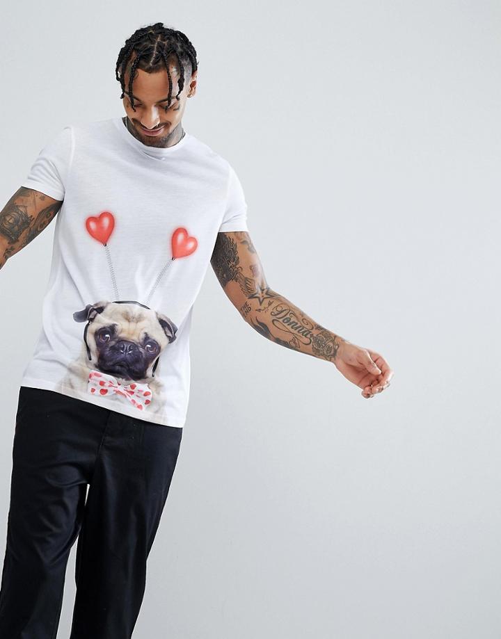 Asos Valentines T-shirt With Love Pug Print - White