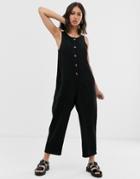 Asos Design Button Front Sleeveless Jumpsuit-black