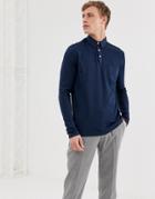 Selected Homme Long Sleeve Polo Shirt With Chest Pocket - Navy