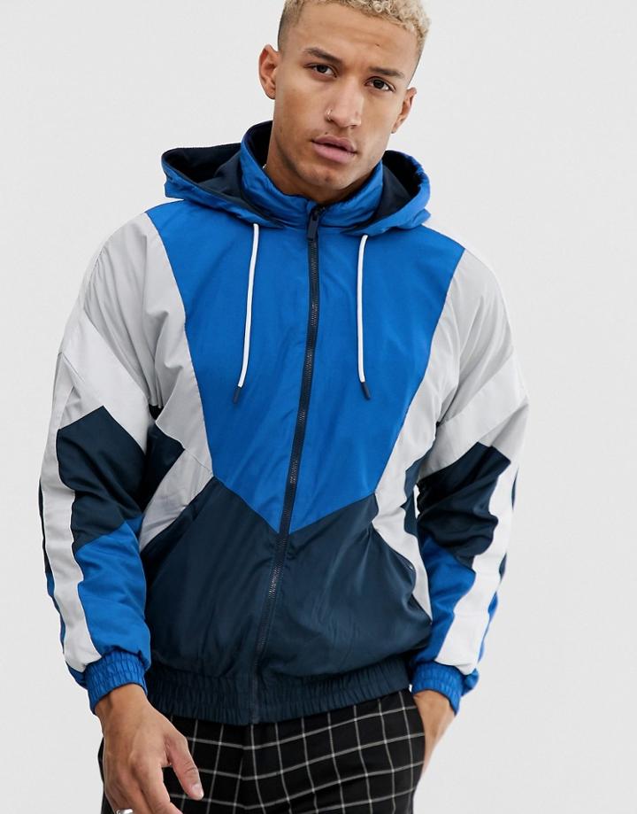 Bershka Windbreaker Jacket With Color Blocking In Blue - Blue