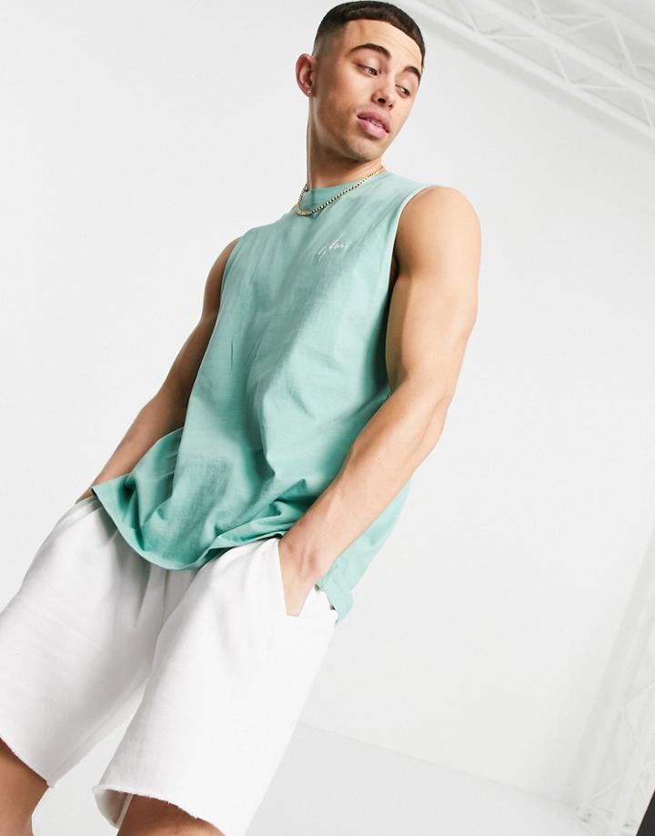 New Look Tank With Nlm Embroidery In Green