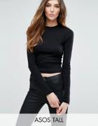 Asos Tall Crop Top In Rib With Long Sleeves - Black