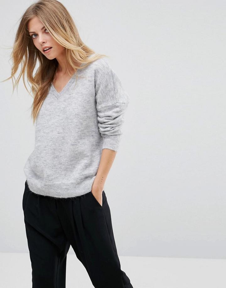 Selected Femme V Neck Sweater - Gray