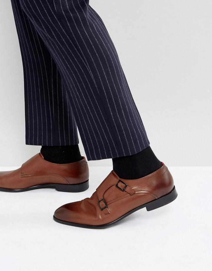 Hugo By Hugo Boss Dressapp Burnished Calf Leather Monk Shoes In Tan - Tan