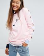 Fila Oversized Long Sleeve Skate Top With Logo Tape - Pink