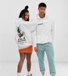 Crooked Tongues Unisex Oversized Hoodie In White With Back Lamp Print