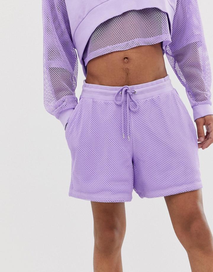 Asos Design Two-piece Jersey Festival Shorts With Mesh Overlay In Purple - Purple