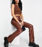 Missguided Tall Split Hem Faux Leather Pants In Brown